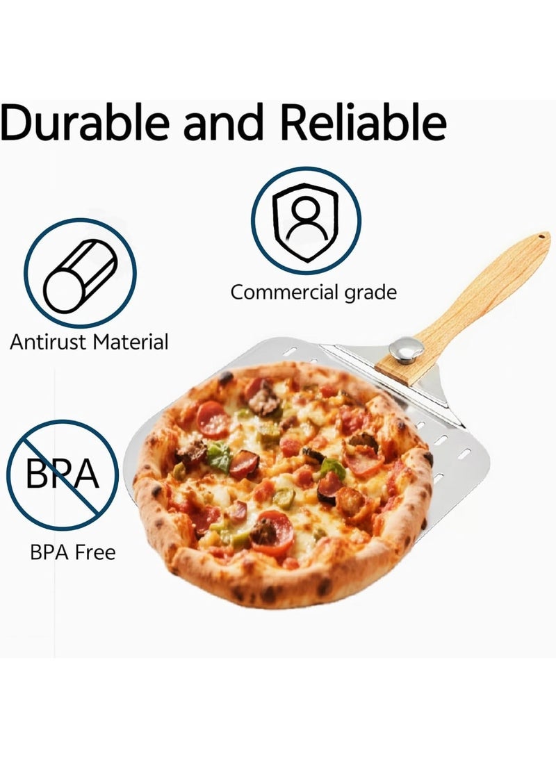 YelaJoy 12 Inch Aluminum Pizza Peel with Foldable Wood Handle, Perforated Pizza Paddle for Baking Homemade Pizza and Artisan Breads, 61cm Total Length - Image 3